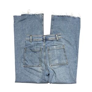 Zara High Waisted Wide Leg Jeans Light Wash Raw Hem Blue Denim USA 2 MEX 24